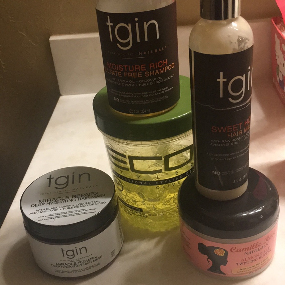 Assorted Curly Girl Items: Gel, Butter, Hair Milk